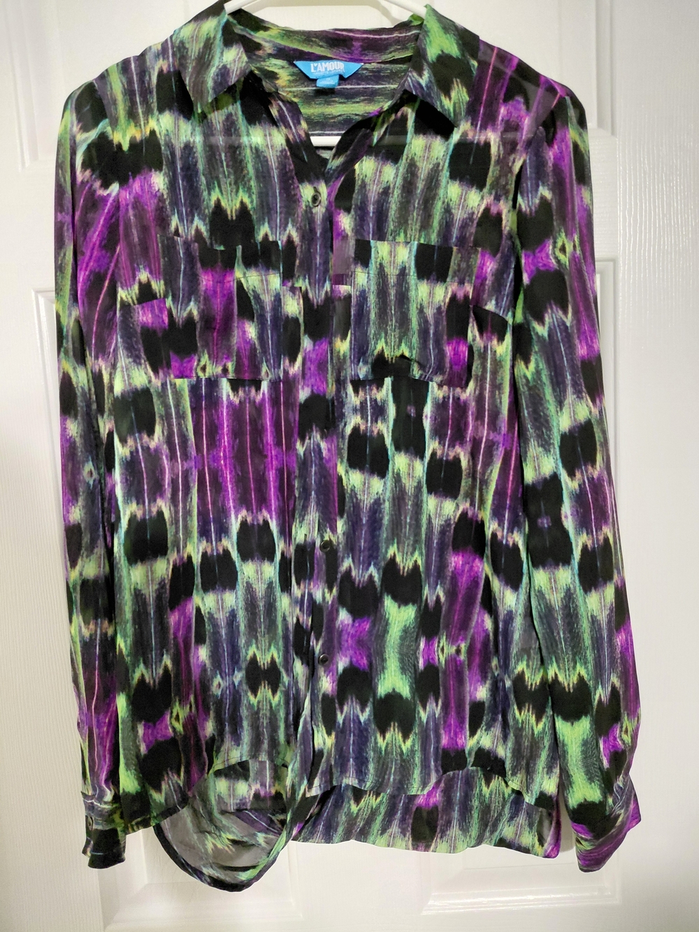 Nanette Lepore Purple & Green Abstract Button-Down Blouse
